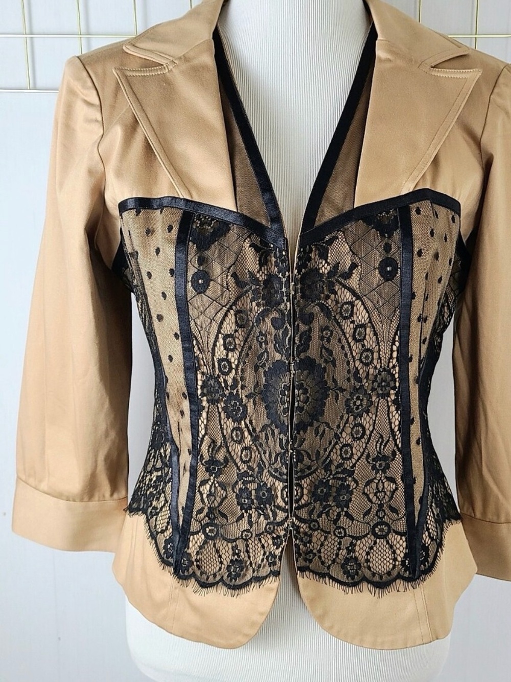 Cache Black Tan Lace Corset Y2K Vintage Blazer